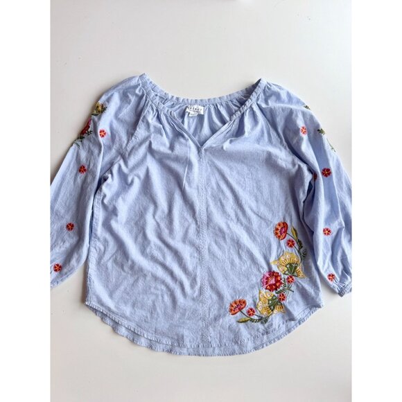 VELVET GRAHAM & SPENCER Arabelle Chambray Embroidered Peasant Blouse, Size M - Picture 6 of 16
